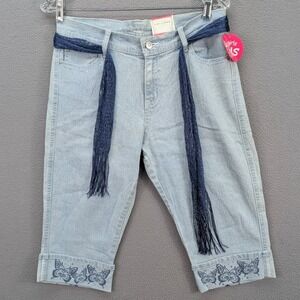 Arizona‎ Jean Co. Girls Size 12 1/2 Light Wash Capri Jeans Embellished Plus NEW